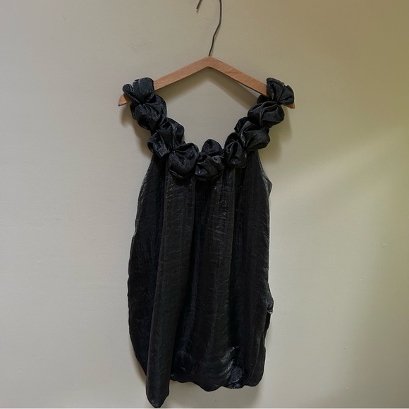 Mina UK ~ Metallic Charcoal Gray Bubble Hem Mini Rosettes Dress in One Size - Picture 9 of 9